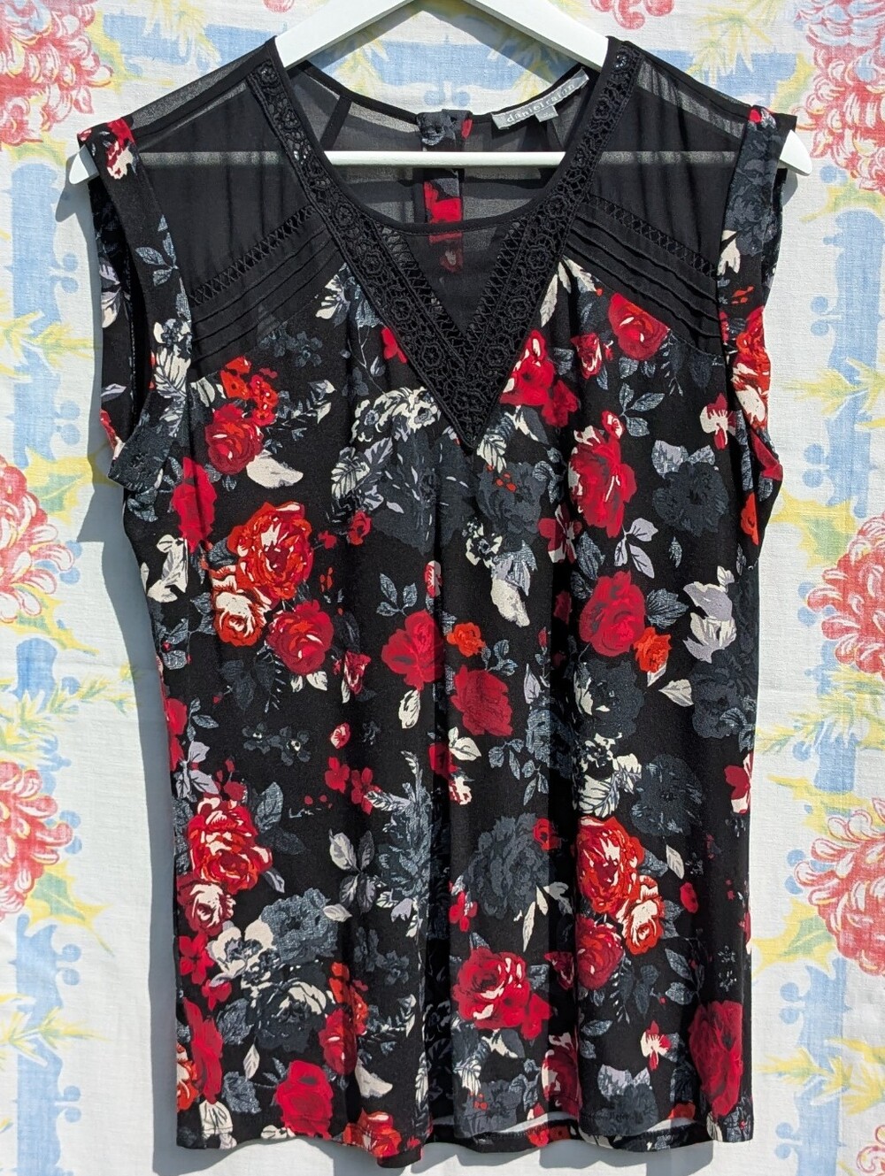 Daniel Rainn Medium Sleeveless Floral body with black sheer inserts